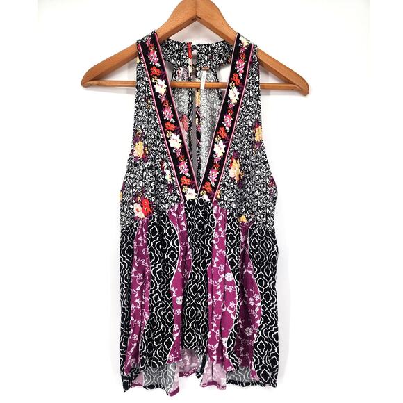 Free People Dream Darlin' Printed Deep V-Neck Top Women’s Size Small - Picture 2 of 9